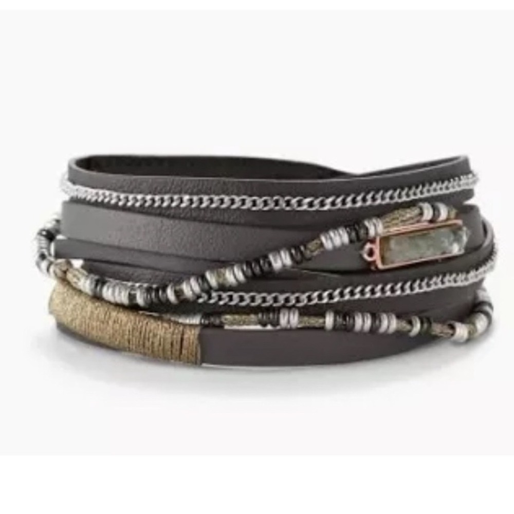 Stella &‎ Dots Yves Grey leather wrap Bracelet in original box